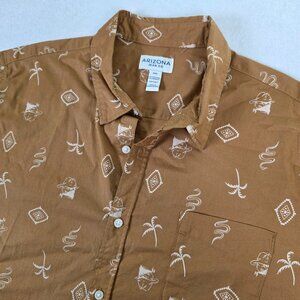 Arizona Jean Co Young Men XXL Brown Palm Print Short Sleeve Button Up Shirt NWT